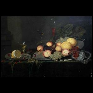 Painting "still Life With Fruits" Oil On Panel, 19th Century (17th Century Style)